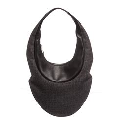 Bvlgari Black Gray Logo Fabric Leather Ascot Hobo Bag