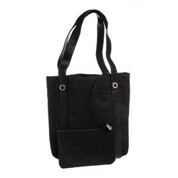 Bvlgari Black Canvas Leather Logo Tote Shoulder Bag