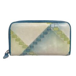 Bottega Veneta Beige Green Blue Leather Zipper Wallet