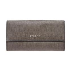 Bvlgari Gray Coated Canvas Leather Trim Continental Long Wallet
