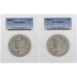 Lot of (2) 1884-O $1 Morgan Silver Dollar Coins PCGS MS63