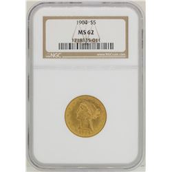 1904 $5 Liberty Head Half Eagle Gold Coin NGC MS62