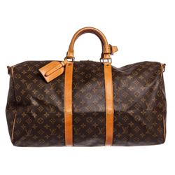 Louis Vuitton Monogram Canvas Leather Keepall 50 cm Bandouliere Duffle Bag