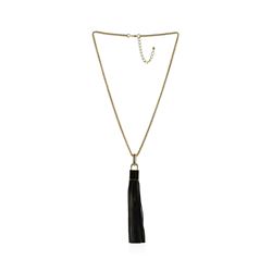 Leather Tassel Square Pendant Chain Necklace - Gold Plated
