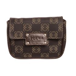 Loewe Brown Beige Canvas Leather Logo Waist Bag