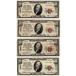 Lot (4) 1929 $10 San Francsico CA National Currency Notes - Charter 13044