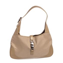 Gucci Beige Canvas Leather Trimmed Jackie Hobo Shoulder Bag