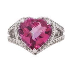 7 ctw Pink Topaz And Diamond Ring - 14KT White Gold