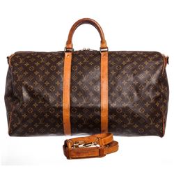Louis Vuitton Monogram Canvas Leather Keepall 55 cm Bandouliere Duffle Bag Lugga