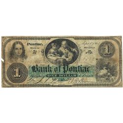 1863 $1 Bank of Pontiac, MI Obsolete Bank Note - Scarce