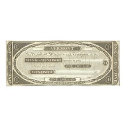 1800's $1 Bank of Windsor,  VT Obsolete Bank Note