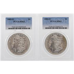 Lot of 1884-O & 1885-O $1 Morgan Silver Dollar Coins PCGS MS63