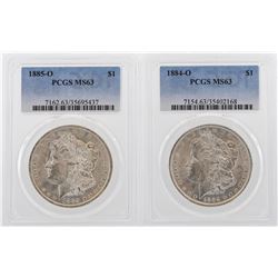 Lot of 1884-O & 1885-O $1 Morgan Silver Dollar Coins PCGS MS63