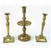 Image 1 : A pair of 19th century Neo-Classical design brass candlesticks, with tapering column stems on squ...