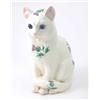 Image 1 : A Plichta cat, seated pose with blue glass eyes, the body sparsely painted with thistles in green...