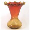 Image 1 : A coloured glass vase, in amber and ruby glass with trailed rim, 9in....