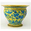 Image 1 : A Victorian Minton jardiniere, incised with foliage and scroll borders in blue against a yellow g...