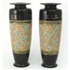 Image 1 : A pair of Doulton & Slater's Patent vases, with broad chine-gilt floral borders against a deep bl...