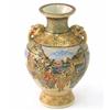 Image 1 : A Satsuma vase, Meiji period, with twin mask handles, painted in panels with figure scenes, crack...
