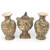 Image 1 : A garniture of three Satsuma vases, consisting of a pair of baluster vases, each moulded with a d...