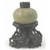 Image 1 : A Chinese green glazed earthenware globular vase, decorated with raised scrolling foliage, 3.5ins...