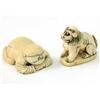 Image 1 : Two Japanese ivory ojime, a crouching man (1.75in.) and a shishi - 1.5in....