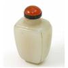 Image 1 : A Chinese white jade snuff bottle, of angular shouldered shape with amber stopper, 1.75in....