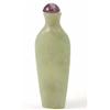 Image 1 : A Chinese jade slender snuff bottle, carved with flowers and a bat, with amethyst stopper, 3.5ins...