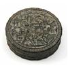 Image 1 : A 19th century Cantonese tortoiseshell circular snuff box, carved in relief with figures and pago...