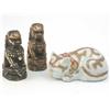 Image 1 : A Japanese porcelain sleeping cat, 5ins, and a pair of stained resin shishi chops, 4ins...