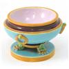 Image 1 : A Minton majolica salt, moulded with four ring handles, on three claw feet and circular base, imp...