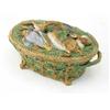 Image 1 : A Minton majolica game pie dish, the cover modelled with a dead hare, duck and blackbird, base wi...