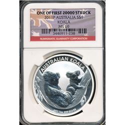 Australia 2011-P Koala Silver Dollar NGC MS69 One Of First 20,000
