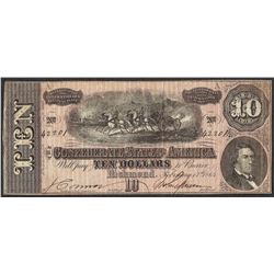 1864 $10 Confederate States of America Note