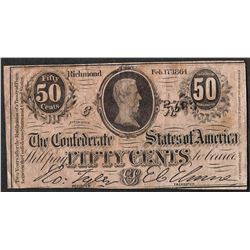 1864 50 Cents Confederate States of America Note