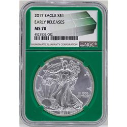 2017 $1 American Silver Eagle Coin NGC MS70 Early Releases Green Core