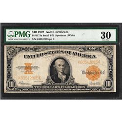 1922 $10 Gold Certificate Note Fr.1173a PCGS Very Fine 30
