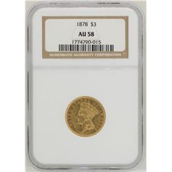 1878 $3 Indian Princess Head Gold Coin NGC AU58