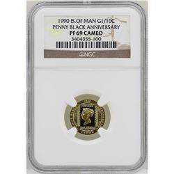 1990 Isle of Man Penny Black Anniversary 1/10 oz. Gold Coin NGC PF69 Cameo
