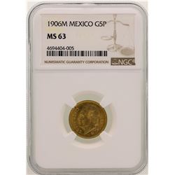 1906M Mexico 5 Pesos Gold Coin NGC MS63