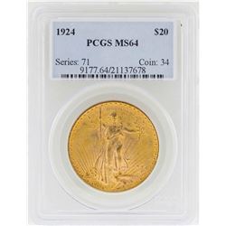 1924 $20 St. Gaudens Double Eagle Gold Coin PCGS MS64