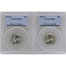 Lot of 1942-D & 1943-D Washington Quarter Coins PCGS MS65