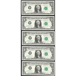 Lot of (5) Consecutive 1963B $1 Federal Reserve BARR STAR Notes