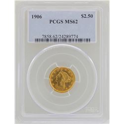 1906 $2 1/2 Liberty Head Quarter Eagle Gold Coin PCGS MS62