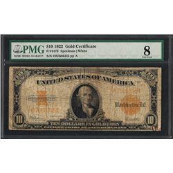 1922 $10 Gold Certificate Note Fr.1173 PMG Very Good 8