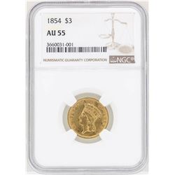 1854 $3 Indian Princess Head Gold Coin NGC AU55