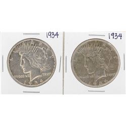 Lot of (2) 1934 $1 Peace Silver Dollar Coins