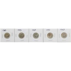 Lot of (5) 1943 Mercury Dime Coins