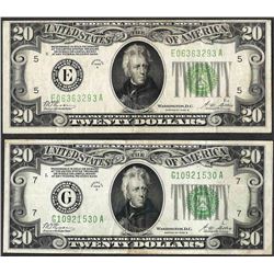 Lot of (2) 1928B $20 Federal Reserve Notes
