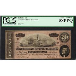 1864 $20 Confederate States of America Note T-67 PCGS Choice About New 58PPQ